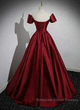 A-Line Ballgown Satin Long Party Dress Off Shoulder Sweetheart Floor Length Semi Formal Prom Dress